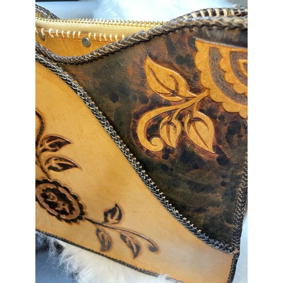 Vtg Shoulder Crossbody Bag Tooled Leather Purse Leather Western Stitched Strap - Picture 3 of 12